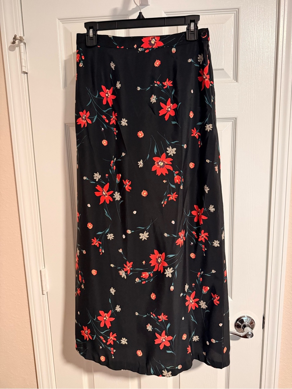 Christopher & Banks Black Maxi Skirt with Red Floral Print